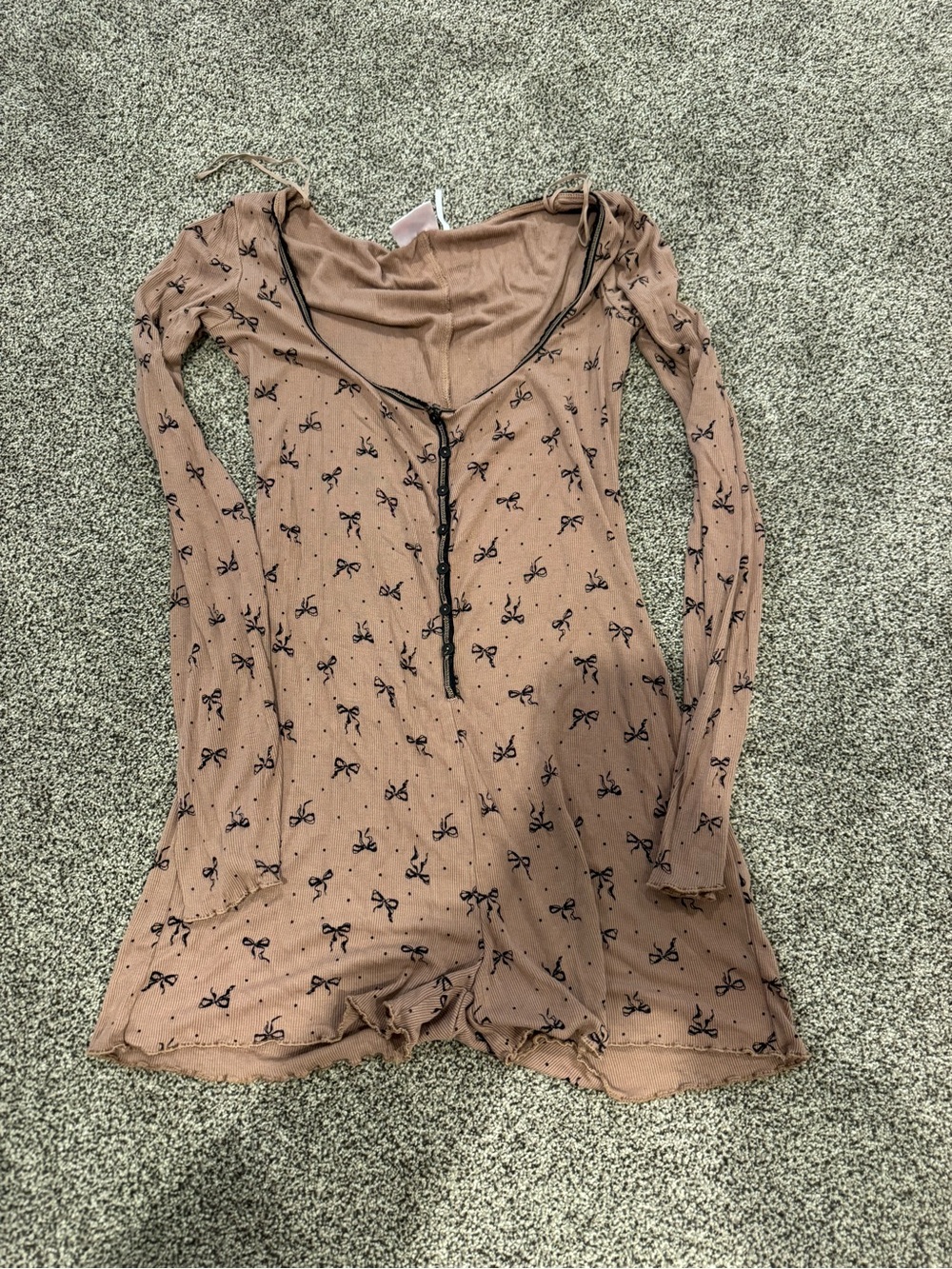 Womens Brown Long-Sleeve Bow-Print pjs